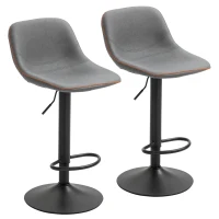 HOMCOM Bar Stools Set of 2, Swivel Counter Height Bar Stools with Adjustable Height and Footrest, Tufted PU Leather Upholstered Kitchen Stool for Breakfast Bar, Grey(m-2)