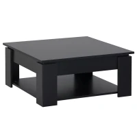 HOMCOM 2 Tier Simple Modern Coffee Table Bottom Shelf Living Room Black(m-2)