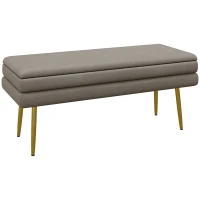 HOMCOM 39" Storage Ottoman, Velvet End of Bed Bench with Steel Legs, Foot Stool with Storage for Bedroom, Living Room, Beige(m-11)
