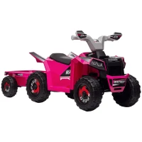 Aosom 6V Electric Toy Car with Back Trailer, Forward Backward, Wear-Resistant Wheels for Ages 18-36 Months, Pink(m-11)