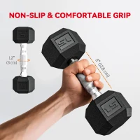 Soozier 60 LBS Hex Dumbbell Set with Rack, Rubber Coated Weights with Non-Slip Handles for Home Gym Strength Training(m-5)