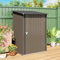 Outsunny Outdoor 3.3' x 3.4' Lean-to Garden Storage Shed, Galvanized Steel Tool House with Lockable Door for Patio, Brown(m-9)