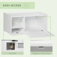 PawHut Hidden Cat Litter Box Furniture, Cat Litter Box Enclosure with Storage Compartments and Side Table Function, White(m-6)