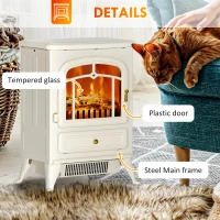 HOMCOM 16" Freestanding Electric Fireplace Heater Fire Stove with Wood Burning Flame 750/1500W Beige(m-7)