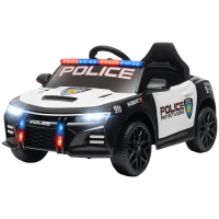Qaba Kids Electric Ride on Police Car with Remote Control, Sirens, Flashing Lights, Music, Horn, Shock Absorbers, White(m-2)