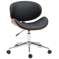 Vinsetto Home Office Chair, Faux Leather and Bentwood Computer Desk Chair with 360 Degree Swivel Wheels, Adjustable Height and Curved Seat, Black(m-2)