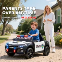 Qaba Kids Electric Ride on Police Car with Remote Control, Sirens, Flashing Lights, Music, Horn, Shock Absorbers, White(m-5)