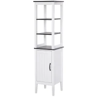 kleankin Tall Bathroom Cabinet Cupboard Storage Unit White Freestanding Shower Shelves(m-2)