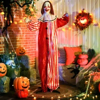 Outsunny Life Size Halloween Animated Clown with Red Light Up Eyes, Sound Activated Scary Halloween Decorations, Battery Operated(m-8)