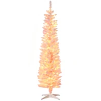 HOMCOM 6' Flocked Christmas Trees, Pencil Prelit Artificial Christmas Tree with Snow Branches, Pink(m-2)
