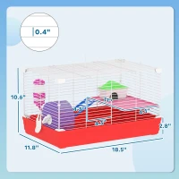 PawHut 18.5" Hamster Cage with Exercise Wheel and Water Bottle, Dish, Rat House and Habitat 2-Story Design, Red(m-3)