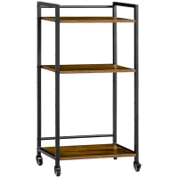 HOMCOM 3-Tier Printer Stand, Utility Cart, Rolling Trolley with Adjustable Shelves with Lockable Wheels for Home Office, Rustic Brown(m-2)