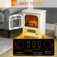 HOMCOM 16" Freestanding Electric Fireplace Heater Fire Stove with Wood Burning Flame 750/1500W Beige(m-5)