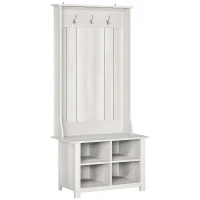 HOMCOM Classic Hall Tree, Accent Coat Tree with Shoe Storage Bench, Adjustable Shelves, 31.5" x 15.5" x 67.5", Distressed White(m-2)