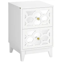 HOMCOM Modern Bedside Table, Side End Table with Drawers and Front Mirror, 15.4"x14.4"x23.6", White(m-2)