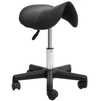 HOMCOM Rolling Saddle Stool, Swivel Salon Chair, Ergonomic Faux Leather Stool, Adjustable Height with Wheels for Spa, Salon, Massage, Office, Black(m-1)