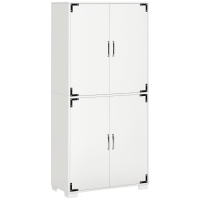 HOMCOM Industrial Kitchen Pantry Cabinet with 4 Doors and Storage Shelves, Freestanding Storage Cabinet, White