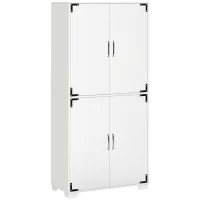 HOMCOM Industrial Kitchen Pantry Cabinet with 4 Doors and Storage Shelves, Freestanding Storage Cabinet, White(m-1)