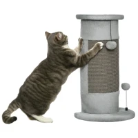PawHut 23" Cat Scratching Post with Covered Plush, Play Balls, for Indoor Cats, Grey(m-11)