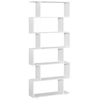 HOMCOM 76" 6-Tier Geometric Wooden Bookcase S Shaped Storage Display Bookshelf Modern shelf Open Concept Living Room Home Office Furniture, White(m-2)