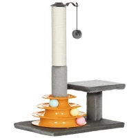 PawHut 22" Cat Tree Tower Activity Center, Kitten Play House with Scratching Posts, Perch and Ball Toy, Grey(m-2)