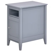 HOMCOM Wooden3-Tier Modern Nightstand with Pullout Shelf, Adjustable Open Shelf, and Door Cabinet, Grey(m-2)