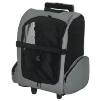 PawHut 2-IN-1 Pet Luggage Box Backpack Carrier Cats Dogs w/ Handle, Rolling Wheel Grey(m-11)