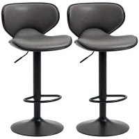 HOMCOM Adjustable Bar Stools Set of 2, Swivel Counter Height Barstools, Leathaire Upholstered Kitchen Island Stools with Back, Footrest and Steel Base, Dark Grey(m-2)