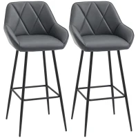 HOMCOM Retro Bar Stools Set of 2, Bar Chairs with Footrest, 30" (76 cm.) Kitchen Stools with Backs and Steel Legs, for Kitchen Island and Home Bar, Grey(m-2)