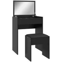 HOMCOM Modern Vanity Set with Makeup Table and Cushioned Stool, Dressing Table with Flip Top and Mirror for Bedroom, Black(m-11)