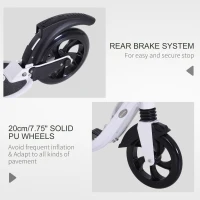 Soozier Foldable Kick Scooter with Adjustable Handlebar, Rear Brake, Dual Shock-Absorbing and Large Solid PU Tires Aluminum Frame for 14 Years Old and Up Teens Adult, White(m-5)