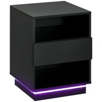 HOMCOM LED Nightstand, Bedside Table with LED Lights, Drawer, 2 Shelves, Remote, Side Table for Living Room, Bedroom(m-2)