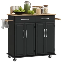 HOMCOM Kitchen Island on Wheels with Rubberwood Top, Rolling Kitchen Cart with 2 Drawers, 4 Doors and Adjustable Shelves(m-11)