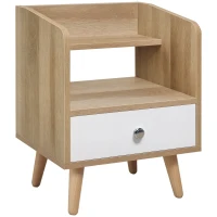 HOMCOM Bedside Table with 2-tier Shelf and Drawer, Side End Table with Storage for Living Room, Bedroom, Natural(m-2)