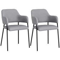 HOMCOM Modern Dining Chairs Set of 2, Linen Touch Fabric Accent Chairs with Armrests, Kitchen Chairs with Steel Legs for Living Room, Grey(m-2)