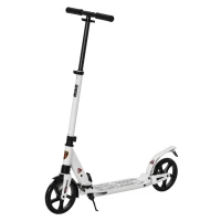 Soozier Foldable Kick Scooter Height Adjustable Ride On Bike with Real Wheel Brake, Dual Shock-Absorbing, Kickstand, and 7.75'' Big Wheels For 14+ Teens Adult, White(m-2)