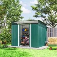 Outsunny 6' x 8.5' Outdoor Metal Garden Shed Utility Tool Storage Steel Backyard House, Dark Green(m-7)