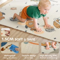 Qaba Double Sided Baby Play Mat, Reversible & Waterproof Foldable Crawling Mat, Astronaut & Planet Theme(m-6)