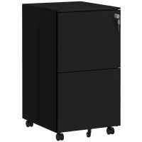 Vinsetto Vertical Steel Filing Cabinet on Wheels, 2-Drawer Lockable File Cabinet with Adjustable Hanging Bar for A4, Legal and Letter Size, Black(m-11)