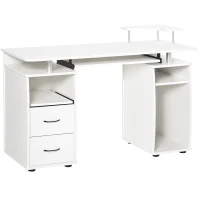 HOMCOM Computer Desk with Keyboard Tray, Home Office Desk with Drawers, CPU Stand, Printer Stand and Open Shelves, Writing Workstation for Study, White(m-2)