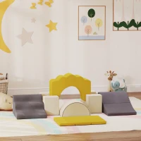 Qaba 7-Piece Baby Soft Play Set, Indoor Soft Play Gym Activity Play Set for Crawling, Sliding and Playing, Yellow(m-8)