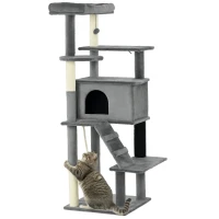 PawHut Cat Tree for Large Cats Adult, 58" Tall Cat Tree with Scratching Posts, Large Cat Tower for Indoor Cats with Bed, House, Toys, Grey(m-11)