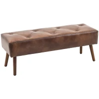 HOMCOM Bedroom Bench, End of Bed Bench with Button Tufted, PU Leather Upholstered Entryway Bench with Wood Legs, Brown(m-12)
