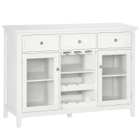 HOMCOM Coffee Bar Cabinet with 3 Drawers, 6-Bottle Wine Rack, Stemware Racks, Glass Door, Sideboard Buffet Cabinet, Wine Cabinet, White(m-1)