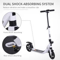 Soozier Foldable Kick Scooter with Adjustable Handlebar, Rear Brake, Dual Shock-Absorbing and Large Solid PU Tires Aluminum Frame for 14 Years Old and Up Teens Adult, White(m-7)