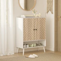 HOMCOM Shoe Storage Cabinet, 5-Tier Shoe Rack Cabinet with Doors, Adjustable Shelves, 15 Pairs, for Entryway, Natural Tone(m-1)