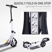 Soozier Foldable Kick Scooter with Adjustable Handlebar, Rear Brake, Dual Shock-Absorbing and Large Solid PU Tires Aluminum Frame for 14 Years Old and Up Teens Adult, White(m-6)