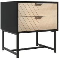 HOMCOM Modern Bedside Table with 2 Drawers and Steel Frame, Sofa Side Table for Bedroom Living Room, Black and Oak(m-11)