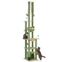 PawHut 89"-100" Floor to Ceiling Cat Tree Cat Tower for Large Cats w/ Scratching Posts, Grooming Brush Post, Cat Condo, Green(m-11)