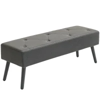 HOMCOM Bedroom Bench, End of Bed Bench with Button Tufted, PU Leather Upholstered Entryway Bench with Wood Legs, Grey(m-2)